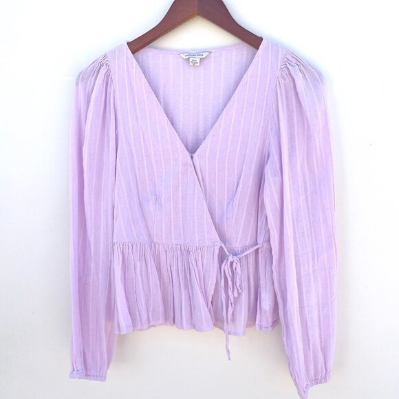 AEO Peplum Boho Balloon Sleeve Wrap Tie Waist boho chic Blouse - Picture 2 of 11